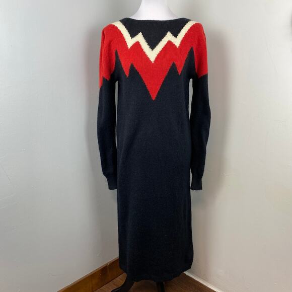 Vintage 80s Retro Angora Long Sleeve Midi Knit Sweater Dress Medium - Picture 1 of 10